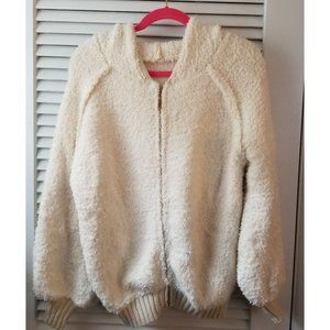 White Sweater Jacket with Hood   Size M